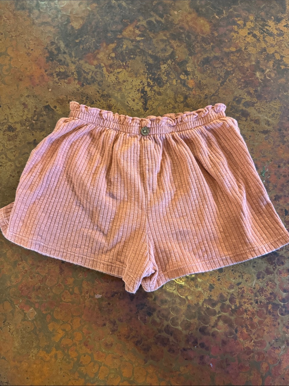 Pink Ribbed Elastic-Waist Shorts